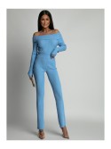  Knitted set of Spanish flu trousers and blouse, blue AZRJL788